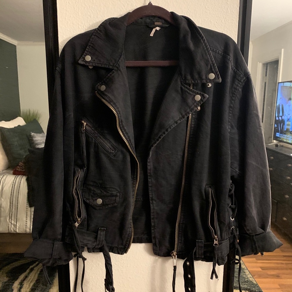 Free People Denim Moto Jacket